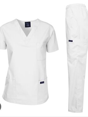 DAGACCI Unisex Medical Scrubs Set White XL Polyester Cotton Solid.New